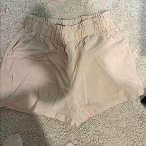 Beige Elastic Waist Shorts